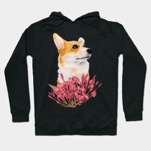 Corgi dog with flowers Hoodie